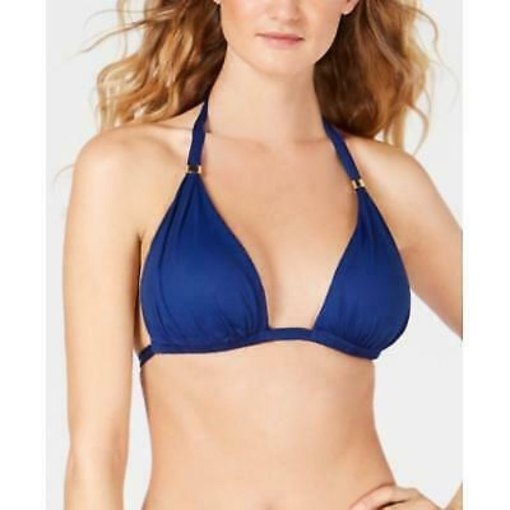 Lauren Ralph Lauren BLUE Triangle Halter Bikini Swim Top